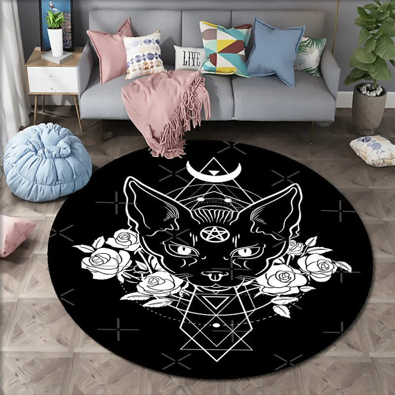 Satanic Cat & Impaled Throne Round Rug: Your Next Cult Classic Floor Decor