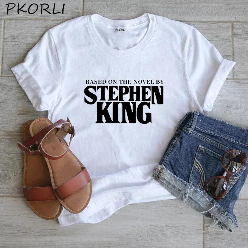 Based on A Novel By Stephen King T Shirt Women Harajuku Retro Clothing Horror T-Shirt Funny Letter Print Cotton Tee - Lizard Vigilante