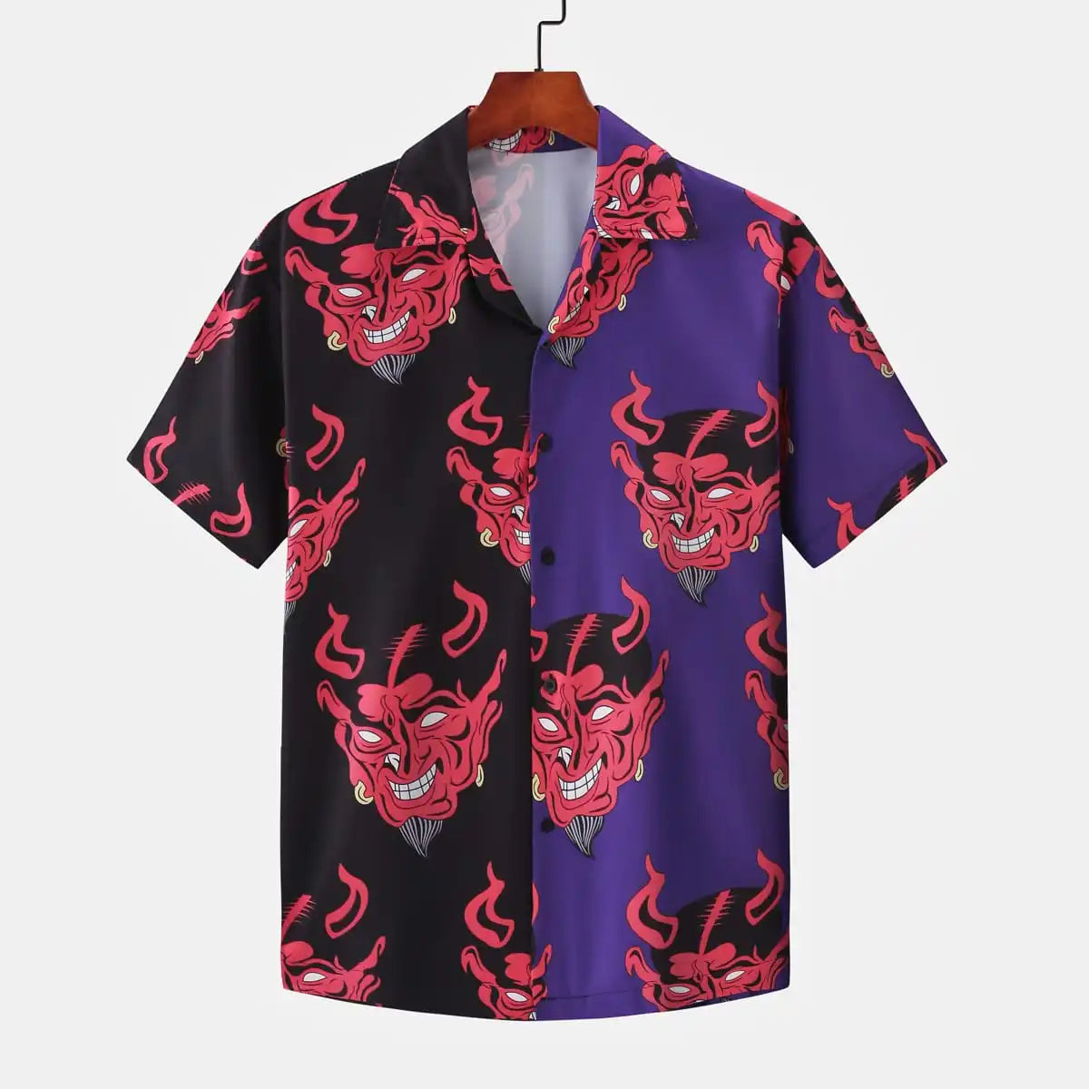 Devil Print Cuban Collar Hawaiian Shirt for Men – Trendy Summer Streetwear - Premium shirt from Lizard Vigilante - Just $23.88! Shop now at Lizard Vigilante