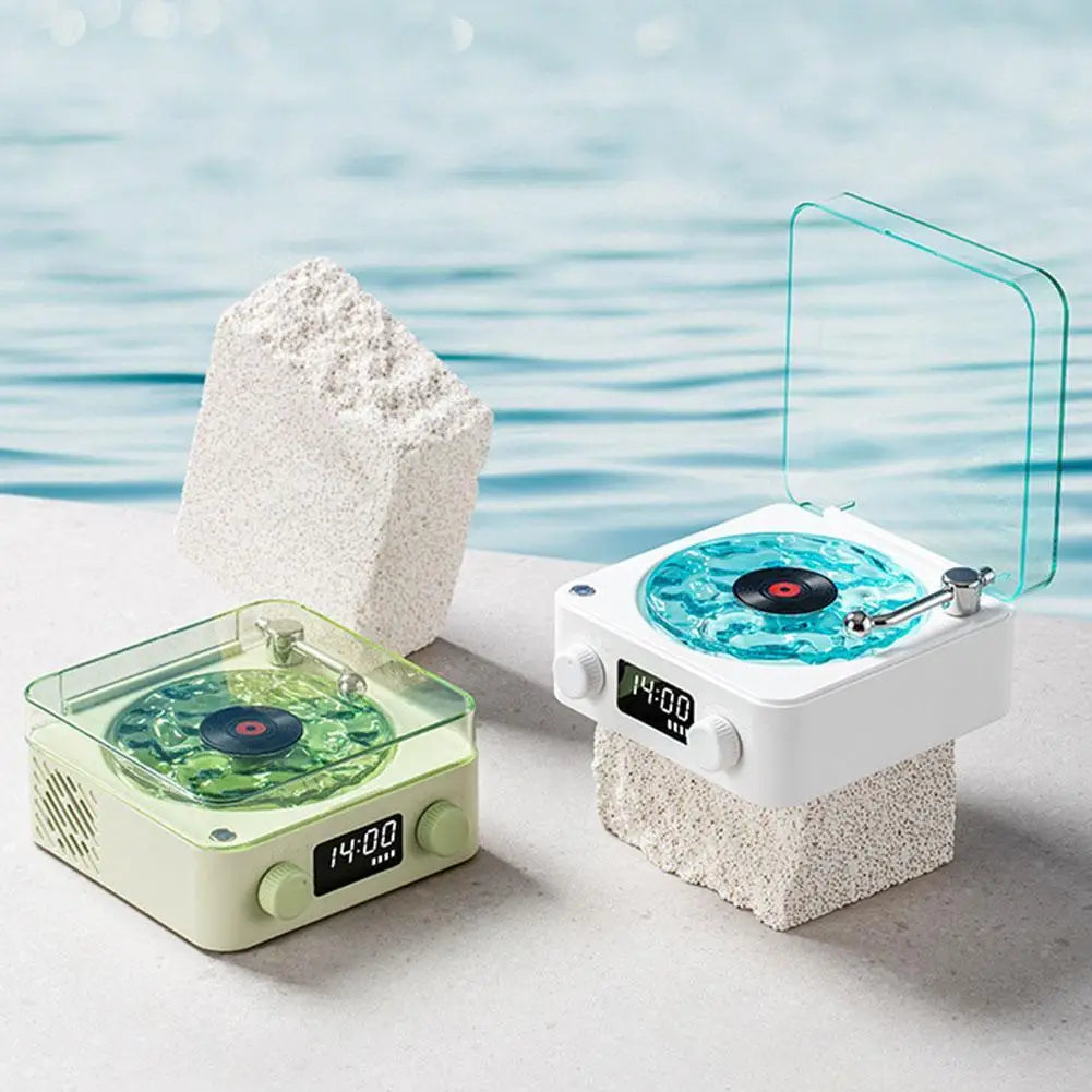 Turntable Bluetooth Speaker With LED Ocean Clock,Hi-Fi Mood Light Audio System For Home Decor & Birthday Gifts
