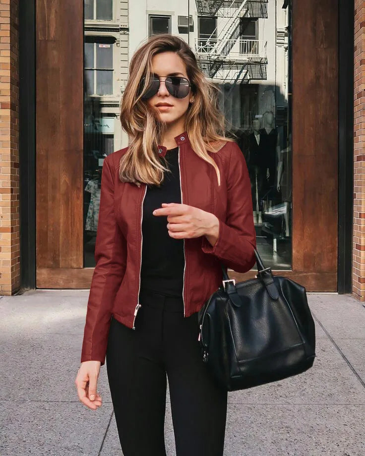 Women’s Flight Jacket | PU Leather Outwear | Zipper Closure | Casual Office Lady Coat - Premium jacket from Lizard Vigilante - Just $28.88! Shop now at Lizard Vigilante