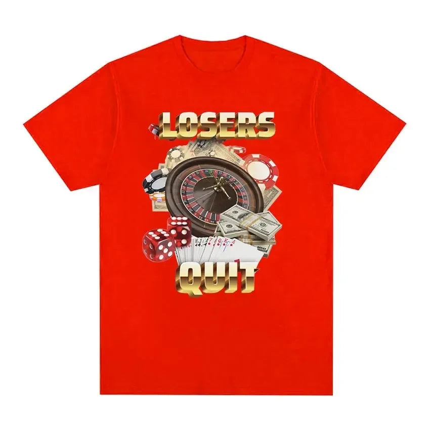 Losers Quit Gambling Meme Oversized Vintage T-Shirt – Unisex Cotton Casual Graphic Tee - Premium tee from Lizard Vigilante - Just $23.88! Shop now at Lizard Vigilante