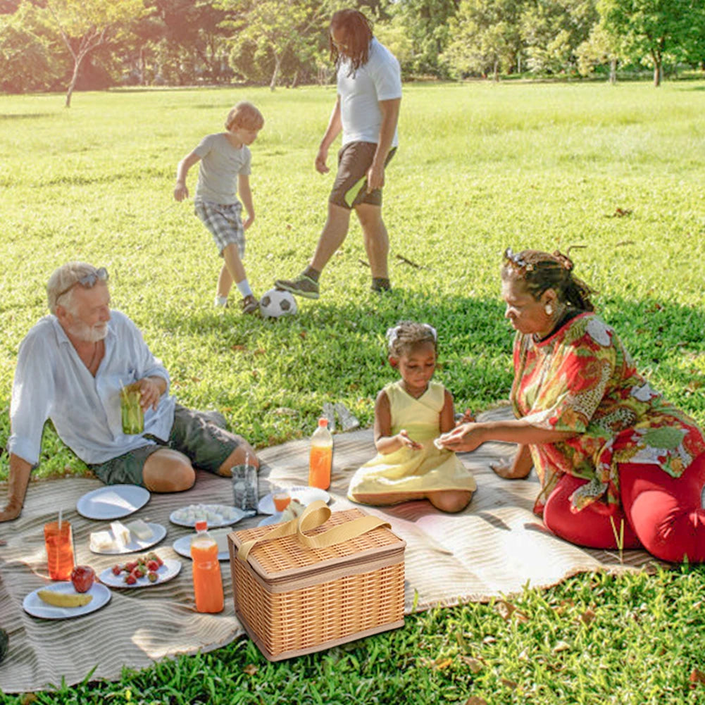 Wicker Rattan Outdoor Camping Picnic Bag Portable Waterproof Tableware Insulated Thermal Cooler Food Container Basket for Picnic - Premium  from Lizard Vigilante - Just $16.99! Shop now at Lizard Vigilante