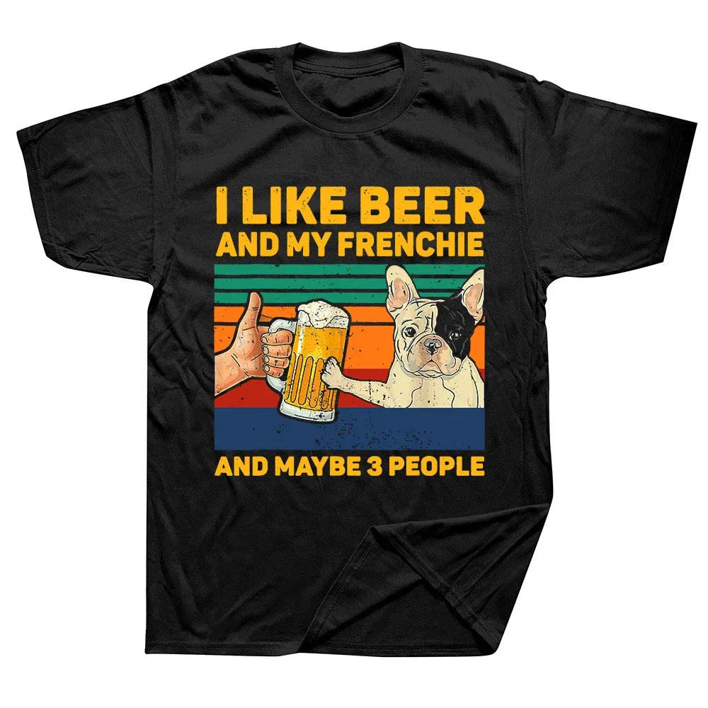 I Like Beer and My Frenchie French Bulldog Dog T Shirt Tee Tops Round Neck Short-Sleeve Fashion Tshirt Casual Basic T-shirts - Premium T-Shirt from Lizard Vigilante - Just $25.99! Shop now at Lizard Vigilante