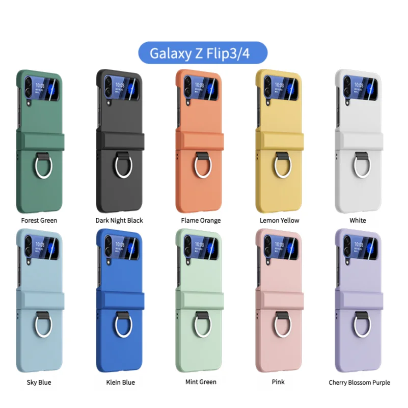 Colorful Matte With Grip Ring Case For Samsung Galaxy Z Flip 6 5 4 3 ZFlip6 ZFlip5 Finger Buckle Solid Color Shockproof Cover