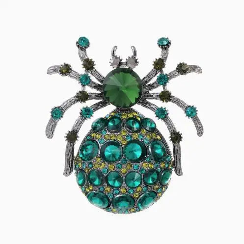 Venom Stage Spider Brooch – Giant Crystal Punk Insect Pin with Pearl Shockwave