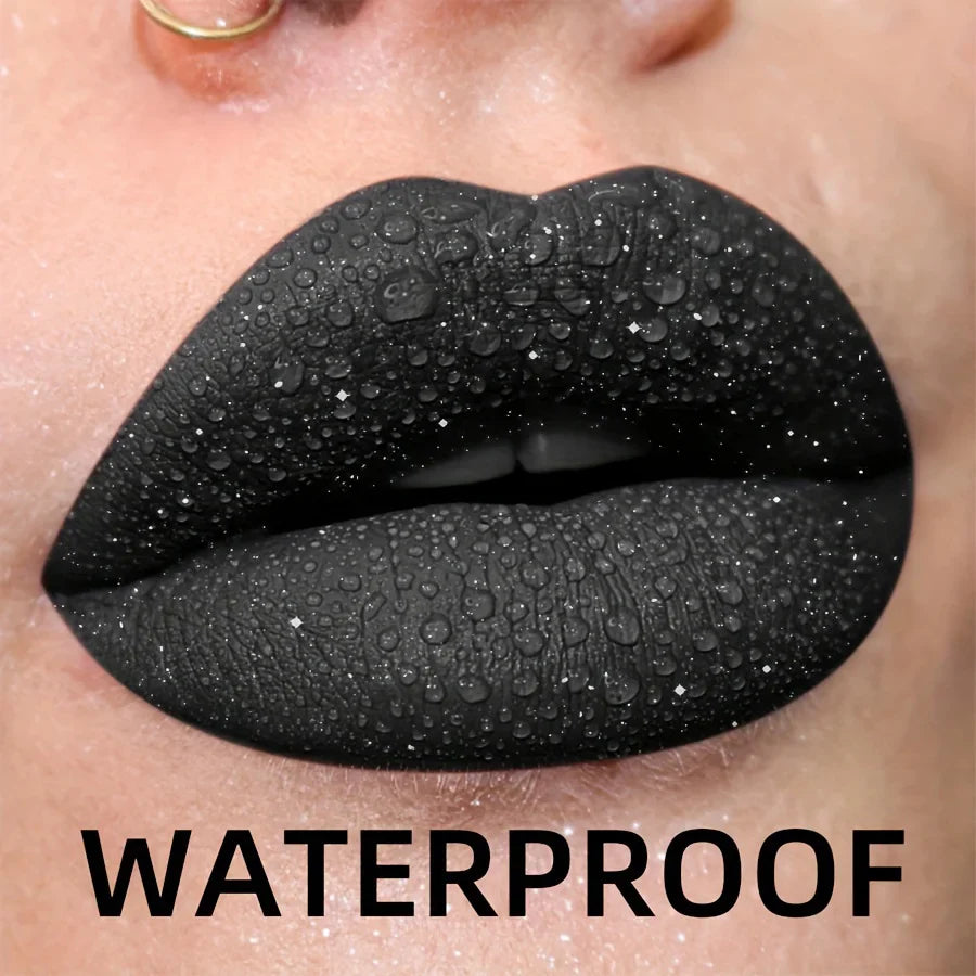 Waterproof Glitter Lipstick Sexy Black Lip Gloss Shiny Lip Tint  Cosmetics Halloween Lips Makeup
