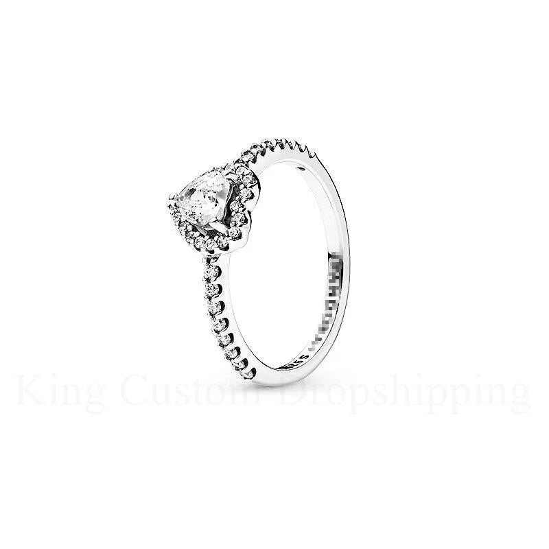 New Colored Crystal 925 Sterling Silver Ring Exquisite Women Shiny Heart Series Simple Ring Valentine's Day Gift for Lovers