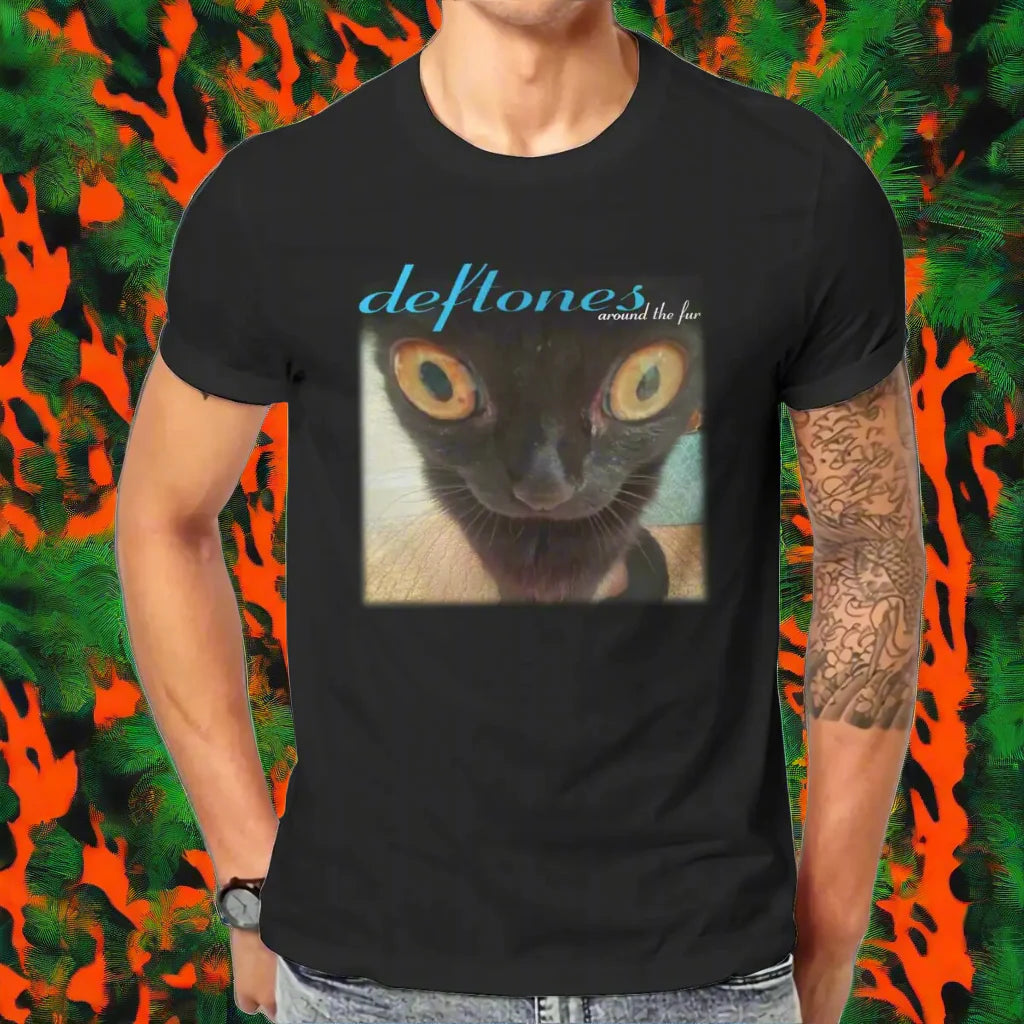 Deftones 'Around the Fur' Cat T-Shirt – 100% Cotton Funny Crew Neck Tee for Men (Available in 4XL & 5XL) - Premium tee from Lizard Vigilante - Just $23.88! Shop now at Lizard Vigilante