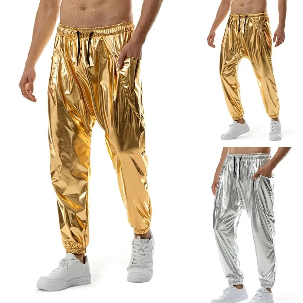 Gold Silver Metallic Shiny Sweatpants: Glam Rock Hip Hop Pants - Premium pants from Lizard Vigilante - Just $28.88! Shop now at Lizard Vigilante