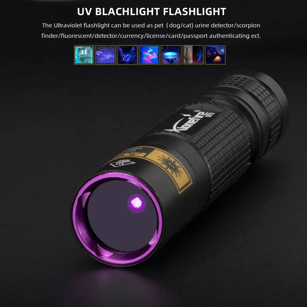 365nm/395nm Uv flashlight Invisible Blacklight Ultraviolet Torch PenLight Money Pet Stains Money Marker Checker Use AA battery