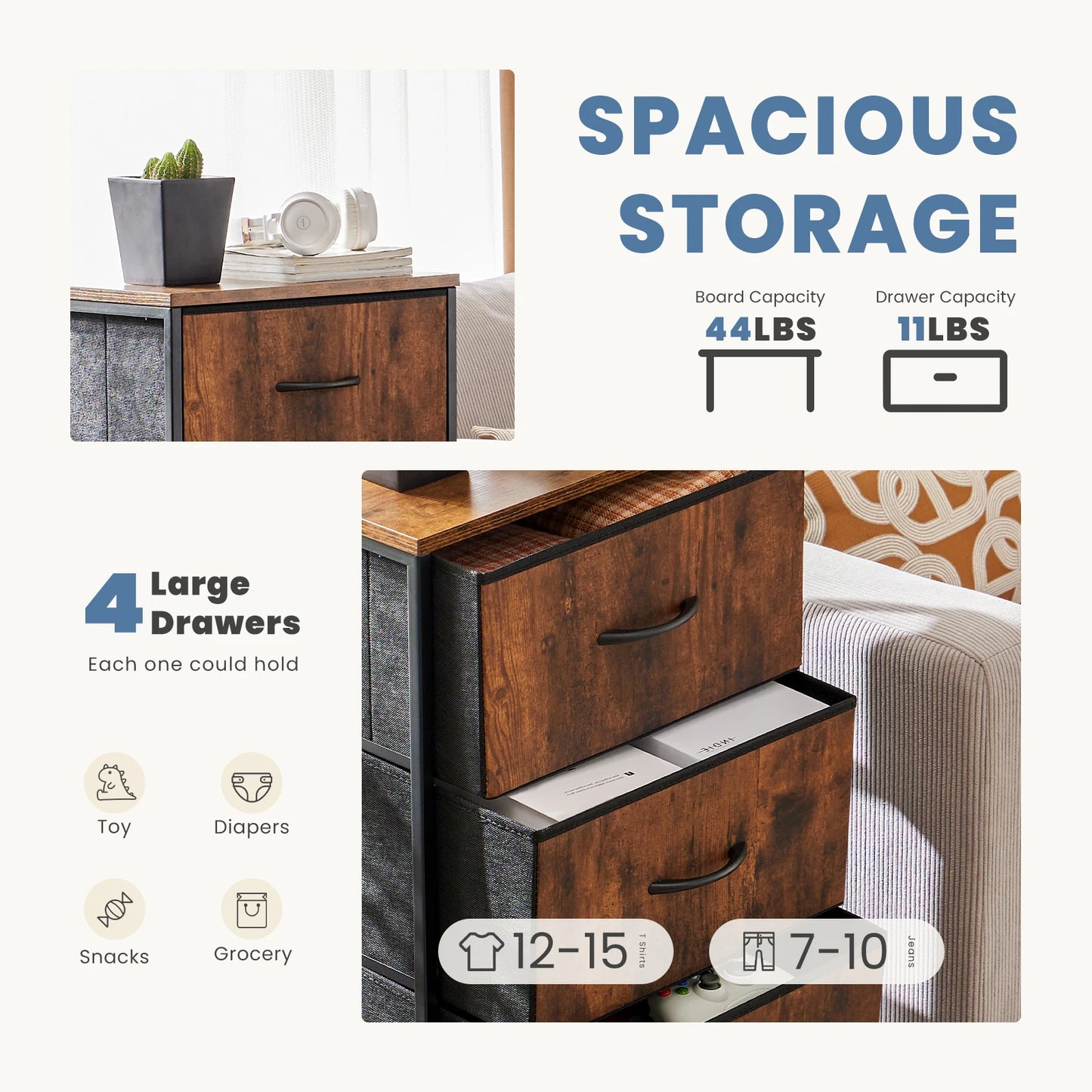 JHK Modern Minimalist Dresser with 4 Fabric Drawers – Stylish Steel Frame Storage Cabinet for Bedroom - Premium cabinet from Lizard Vigilante - Just $58.88! Shop now at Lizard Vigilante