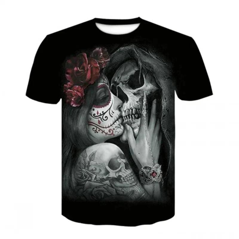 3D Heavy Metal Skull Print T-shirts Punk Rock Men's Tops Summer Casual Party Short Sleeve New Trend Men's Fashion Streetwear - Lizard Vigilante