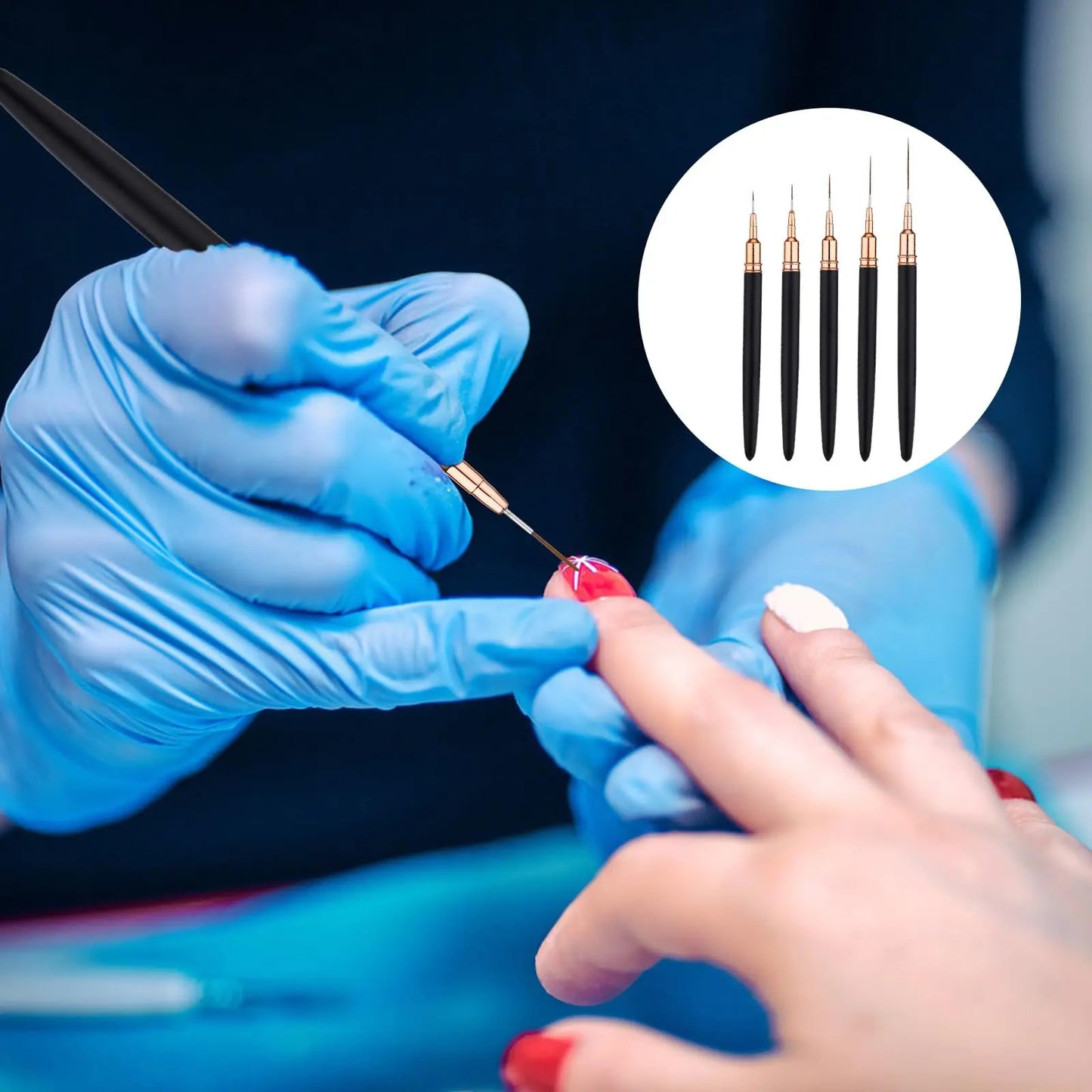 5Pcs Professional Nail Paint Liner Brush Set Small Polish Design Technique Fine Line Stripe Brushes for Nail Art Detailing