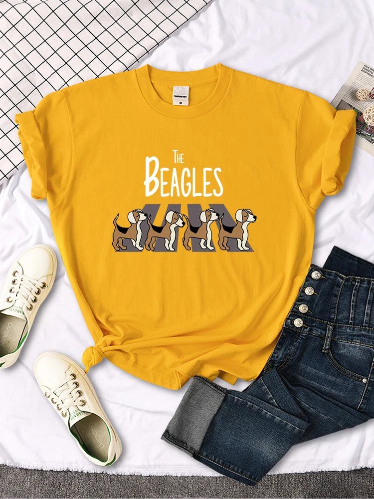 Four Beagles Crossing The Road Printed Female Tshirt Classic Slim Tees Tshirts Anime Clothes Summer Vintage Women T-shirts - Lizard Vigilante