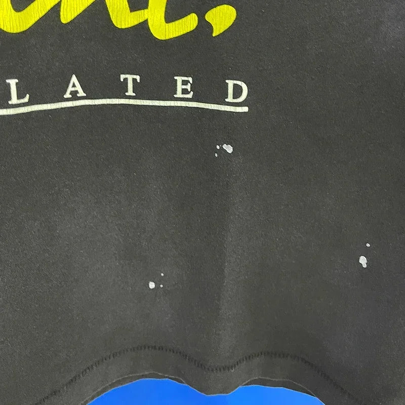 Men Women High Street Vintage Washed Black T-Shirt Top Quality Cototn TEE 3D Cracked Letters Logo Print Saint T Shirt With Tags - Premium  from Lizard Vigilante - Just $64.99! Shop now at Lizard Vigilante