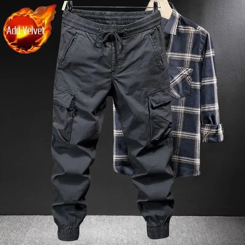 Winter Motorcycle Cargo Pants for Men - Black Fleece-lined Outdoor Biker Trousers, Plus Size, High-Quality Designer - Premium cargo pants from Lizard Vigilante - Just $43.88! Shop now at Lizard Vigilante