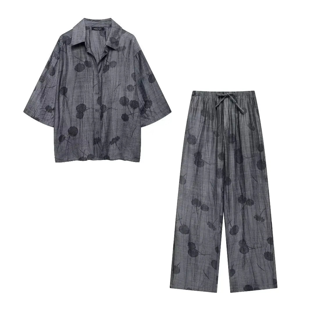 Women's Fashion Jacquard Print Set - Loose Shirt and Casual Pants for Spring/Summer - Premium suit from Lizard Vigilante - Just $59.99! Shop now at Lizard Vigilante