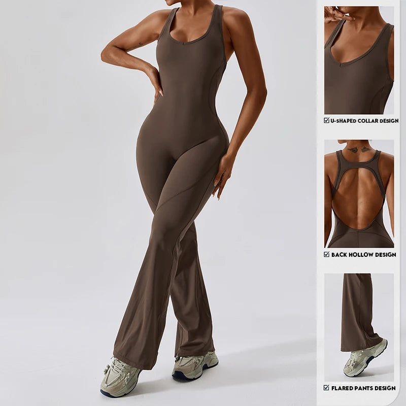 Sexy Back V Jumpsuit Gym Set Women Training Yoga Suit Sportswear Women Sports Jumpsuit Fitness Rompers Stretch Workout Bodysuits - Premium  from Lizard Vigilante - Just $36.99! Shop now at Lizard Vigilante