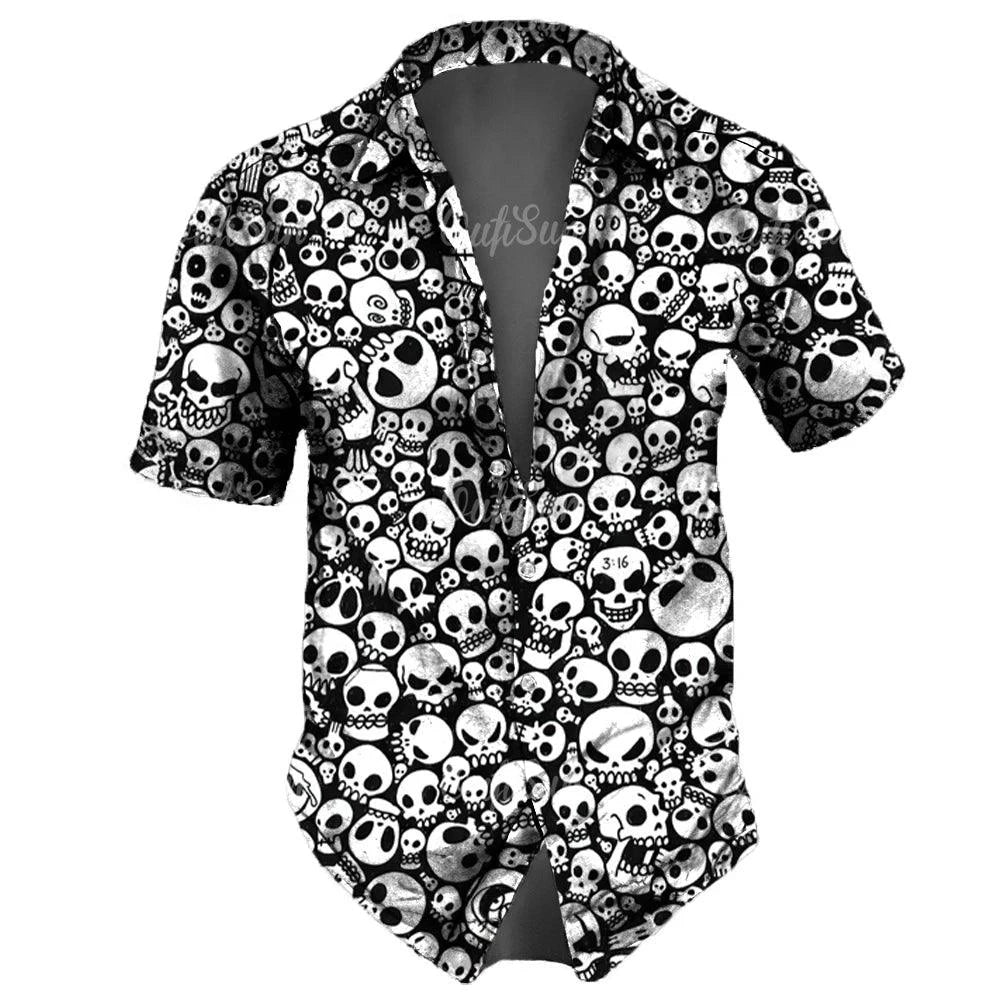 Vintage Skulls Men's Hawaiian Shirt - Casual Short Sleeve Streetwear for Males - Premium hawaiian shirt from Lizard Vigilante - Just $26.66! Shop now at Lizard Vigilante