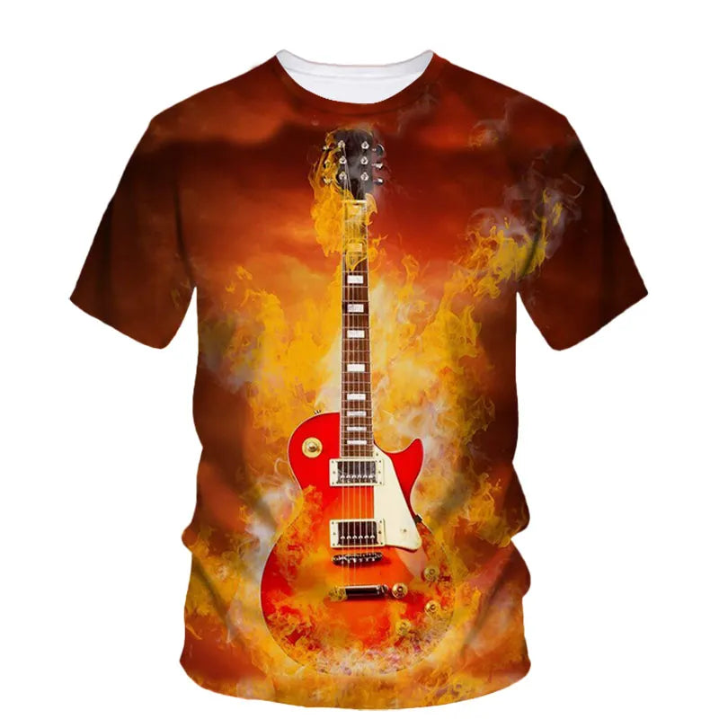 Fashion Trend Rock Music Guitar Boy Fashion Brand Creative 3d Printed Round Neck Shirt Short Sleeve T-Shirt Plus Size Clothing - Premium guitar shirt from Lizard Vigilante - Just $23.99! Shop now at Lizard Vigilante