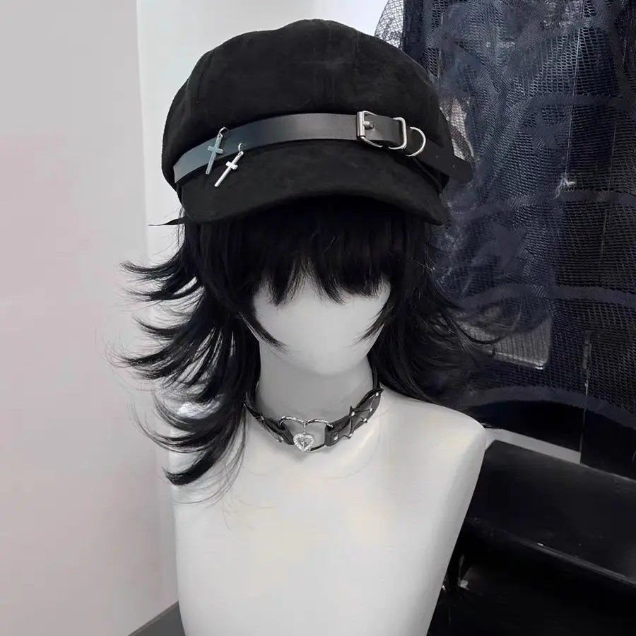 "Sinister Halo" Harajuku Punk Beret – Metal Accent Gothic Cap for Women & Men, Streetwear Biker Lolita Y2K Vibe - Premium hat from dsrs - Just $31.77! Shop now at Lizard Vigilante