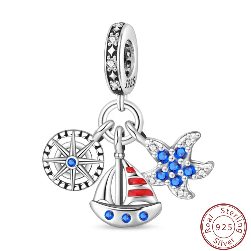 S925 Sterling Silver Princess Golf Hamster Camera Travel Three Piece Set Charms Beads 3mm DIY Fine Jewelry Making