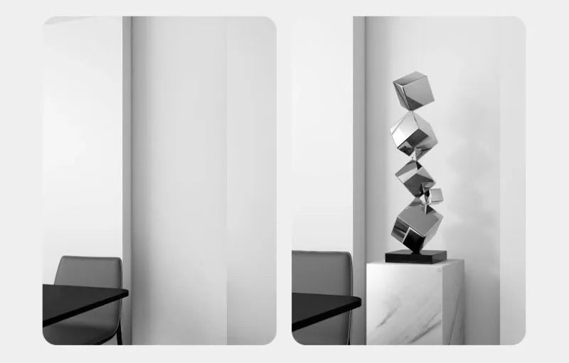 Stainless Steel Geometric Modeling Statues Modern Simple Luxury Living Room Entrance Hall Lobby Creative Sculptures Home Decor
