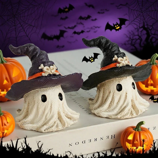 1PC Halloween Horror Hat Ghost Resin Craft Home Decor Scary Ornament Decoration Party Gift Spooky Collectible Art Fairy Garden