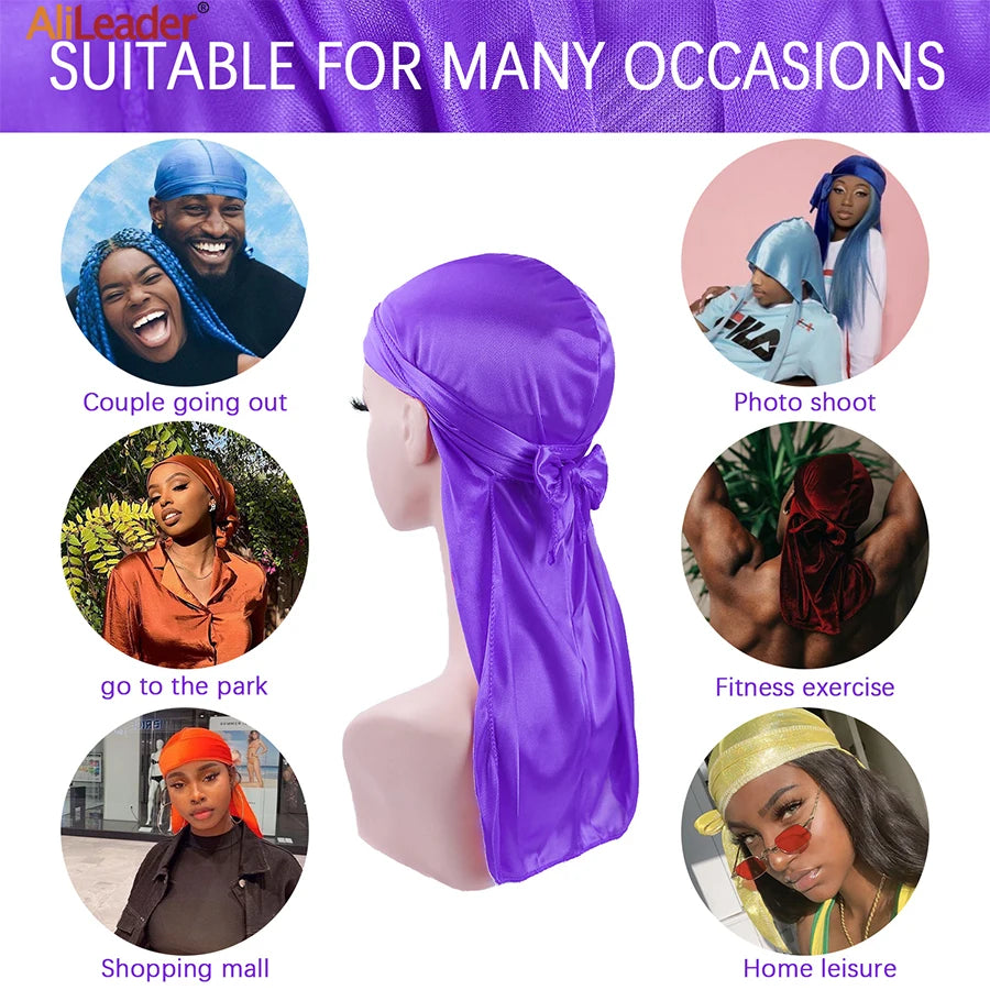 Satin Durag Turban Pirate Hat – Men’s Silk Biker Headwrap with Long Tail Straps - Premium headwrap from Lizard Vigilante - Just $18.88! Shop now at Lizard Vigilante