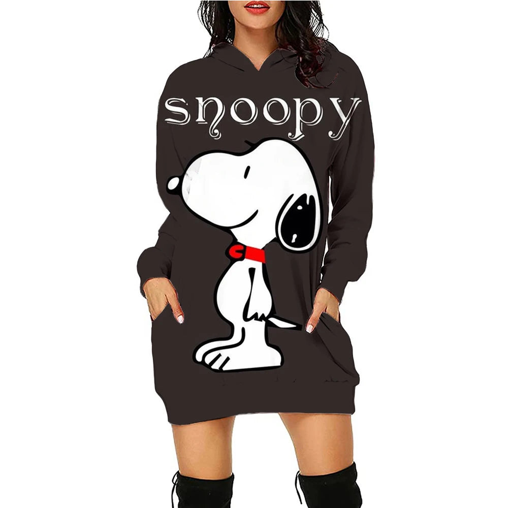 Snoopy Women’s Hoodie Dress – Y2K Streetwear 3D Cartoon Pullover Winter Fashion