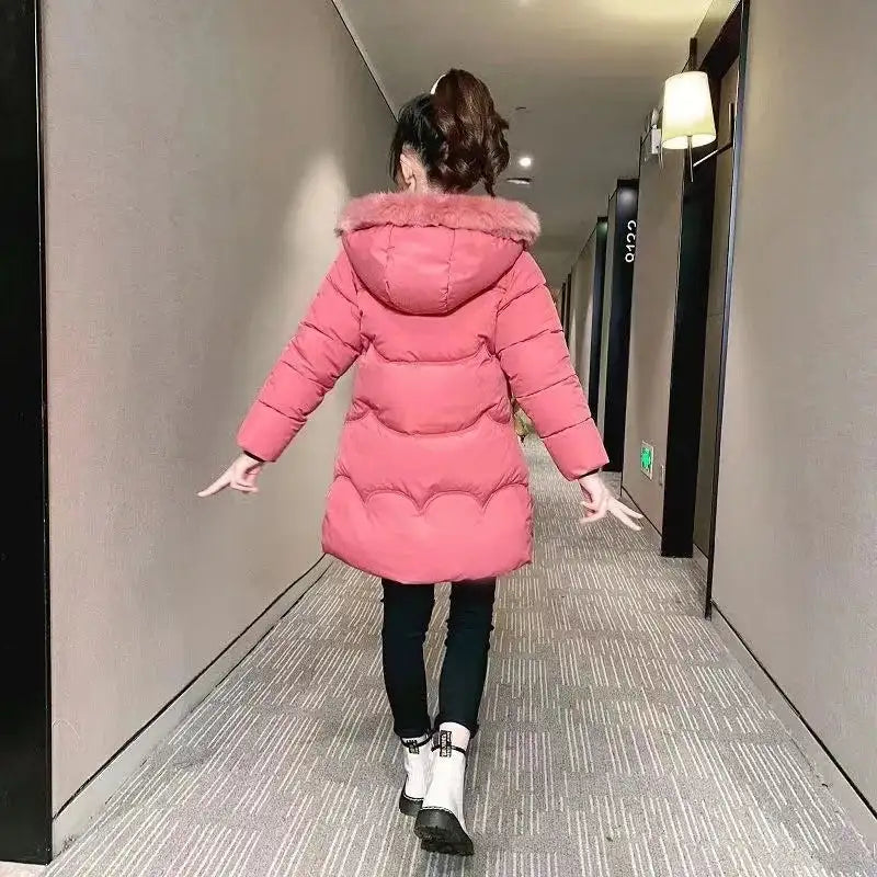 4 Color Big Size Winter Keep Warm Long Style Girls Jacket Teenage Thick Heavy Cold-proof Hooded Windbreaker Coat For Kids