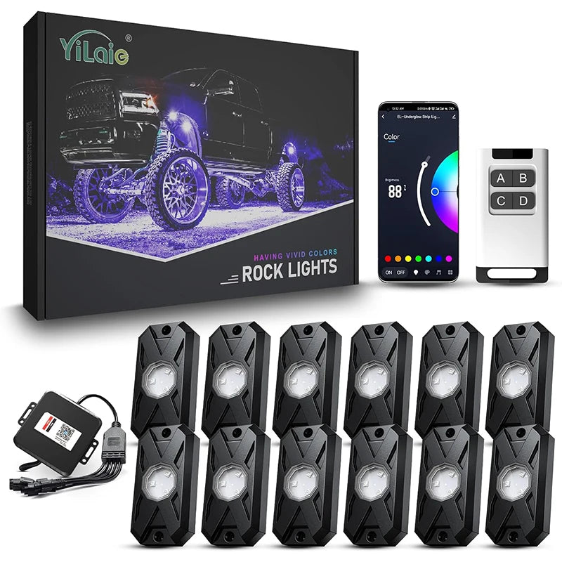 RGB LED Underglow Rock Lights - 8 Pods App Remote Control & Music Mode for Pickup, ATV, RZR, UTV - Premium rock lights from Lizard Vigilante - Just $84.99! Shop now at Lizard Vigilante