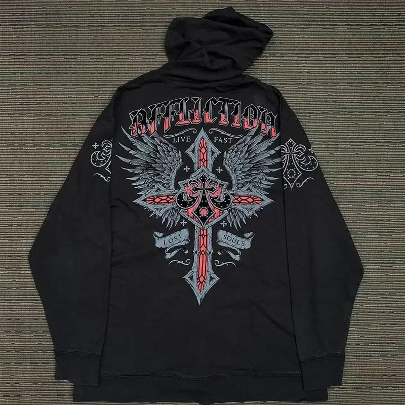 Gothic Embroidery Zip-Up Hoodie – Y2K Harajuku-Inspired Oversized Sweatshirt for Women – Streetwear Casual Autumn & Winter Jacket - Premium tee from Lizard Vigilante - Just $46.99! Shop now at Lizard Vigilante