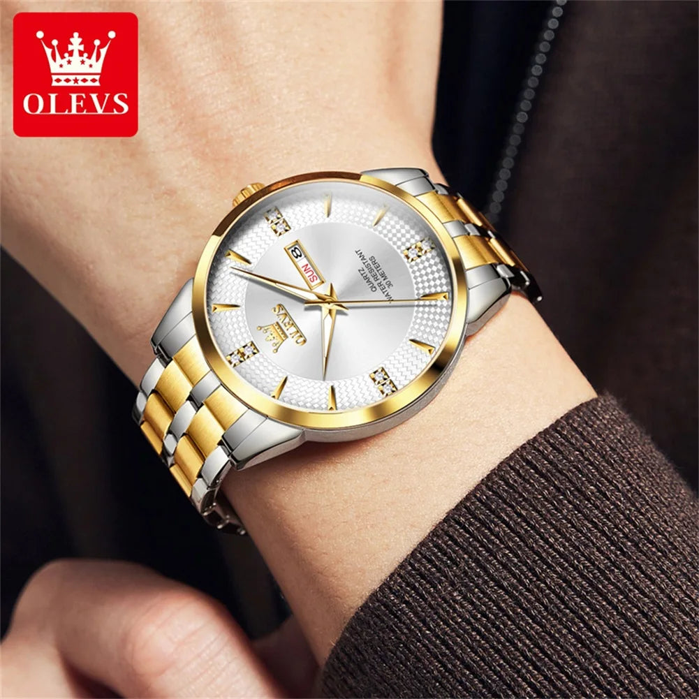 OLEVS 9917 New Quartz Men's Watch Fashion Business Dual Calendar Waterproof Watch Luxury Diamond Brand Original Men Quartz Watch - Premium  from Lizard Vigilante - Just $35.99! Shop now at Lizard Vigilante