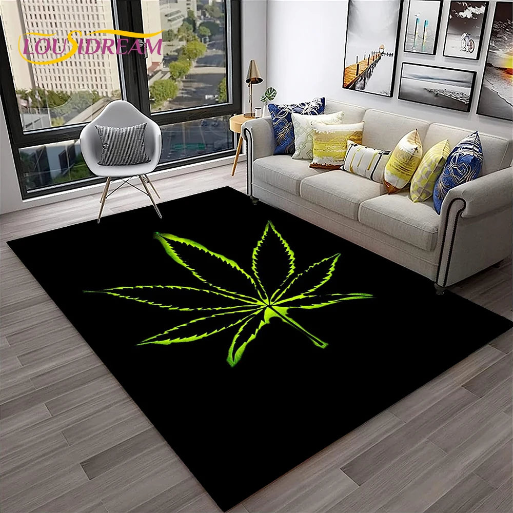 High Voltage Maple Leaf Lounge Rug – 3D Printed Non-Slip Weed Art Carpet For Living Rooms, Studios And Late-Night Plots