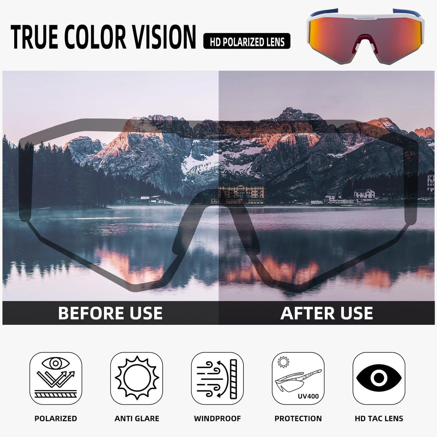 ROCKBROS Polarized Sunglasses Lightweight UV400 Protection Adjustable Fit