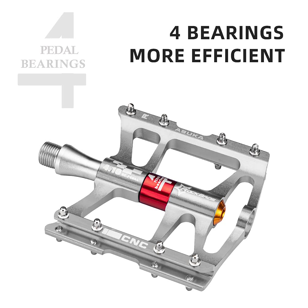 ROCKBROS 4 Bearings Mountain MTB Bike Pedals Platform Flat Aluminum Alloy 9/16"