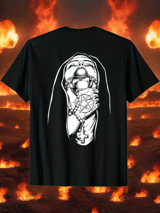 “Sister Sinned Twice” Satan Nun Tattoo T-Shirt — Forbidden Graphic Tee for Men, Cotton Crew Neck Chaos, Medium Stretch Sinnerwear - Premium tee from dsers - Just $36.99! Shop now at Lizard Vigilante