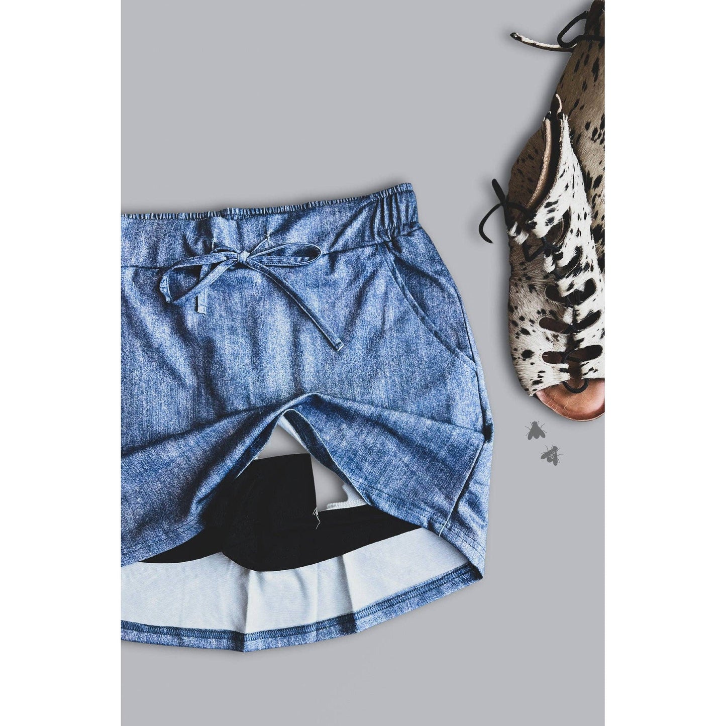 [Size M-2X] Stretch Faux Denim Athletic Style Skort