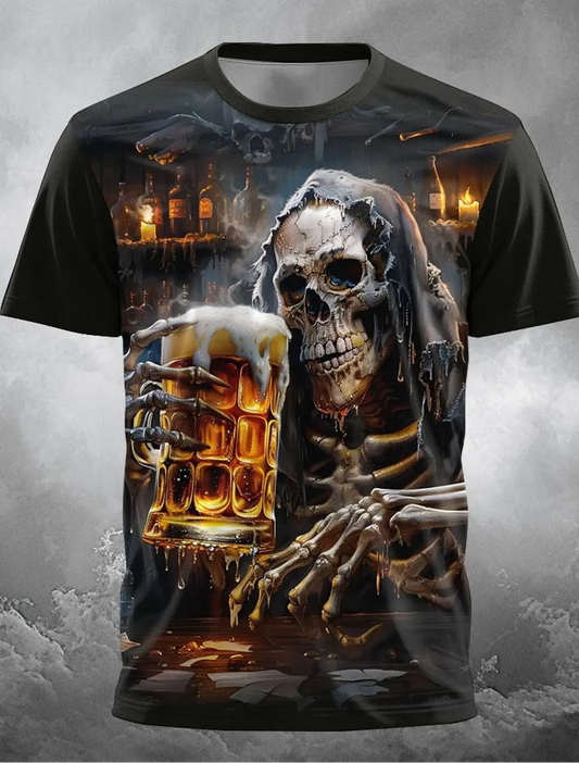 Skull Beer Festival Beer Designer Gothic Men's 3D Printed T-shirt Party Street Casual T-shirt Short Sleeve Round Neck Shirt Tops - Premium  from Lizard Vigilante - Just $2.99! Shop now at Lizard Vigilante