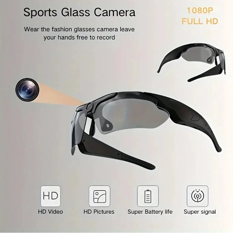 Sports glass camera with features highlighted on a gray background