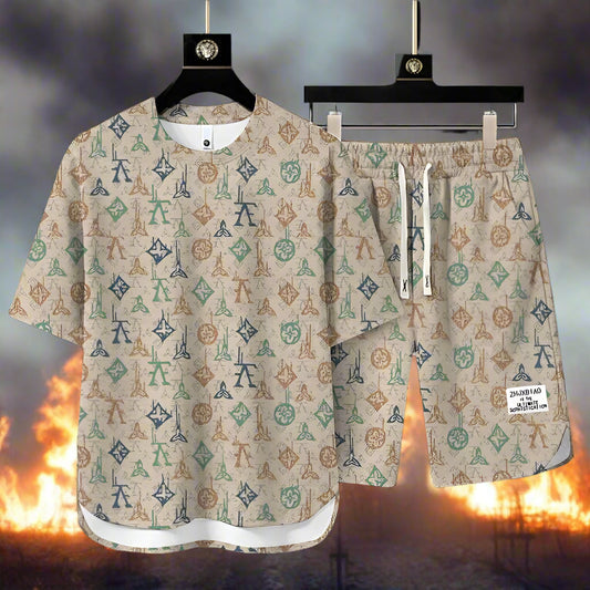 Summer New Fashion Trend Printed Short Sleeve T-shirt Sports Suit Men Loose Comfortable Breathable Plus Size Two-Piece Set 4XL - Premium  from Lizard Vigilante - Just $48.99! Shop now at Lizard Vigilante