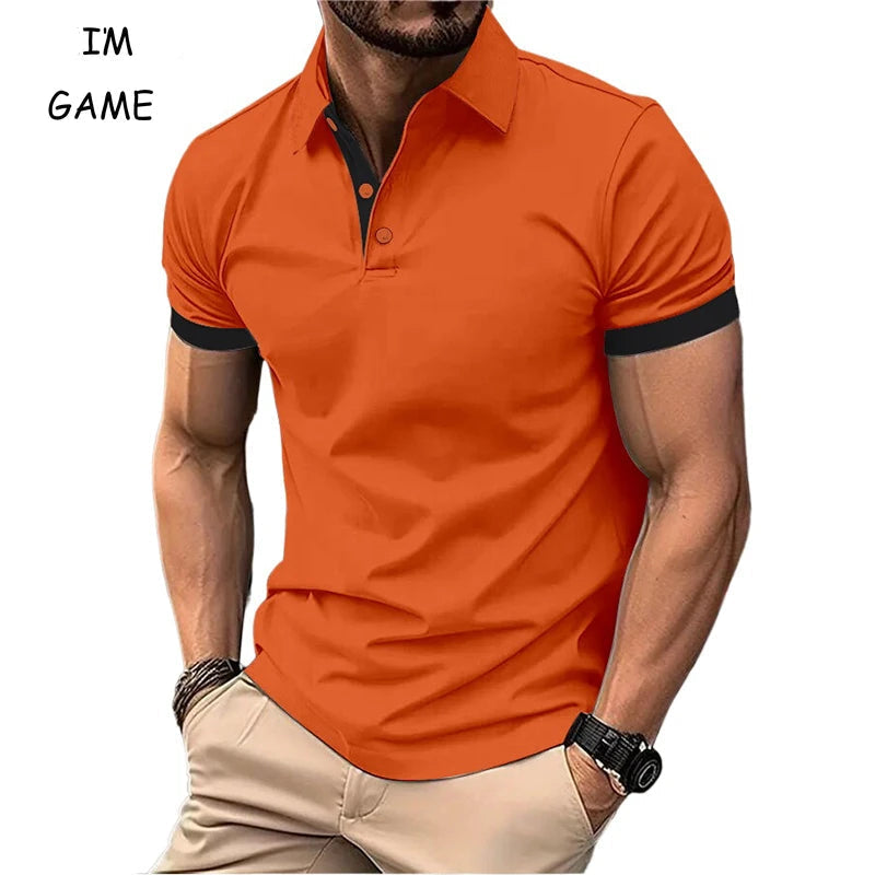 Summer Short Sleeve Polo Shirt Mens Large Stritching T Shirts Lapel Business Breathable Tee Shirt Lightweight Sweatwear - Premium  from Lizard Vigilante - Just $22.99! Shop now at Lizard Vigilante