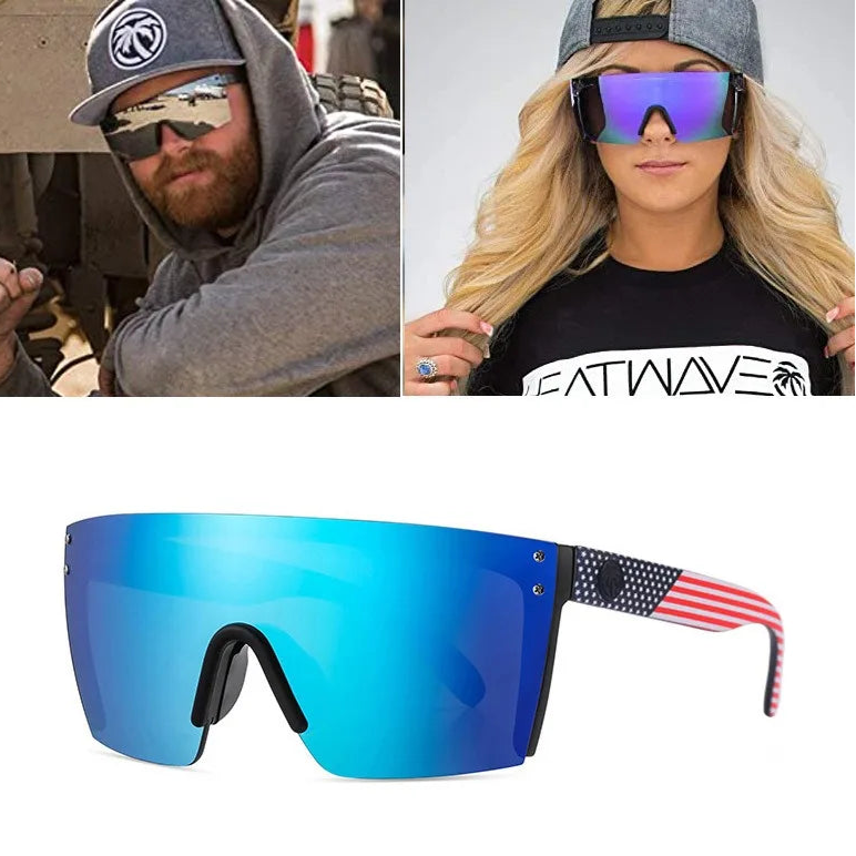 Sunglasses with American flag design on a white background