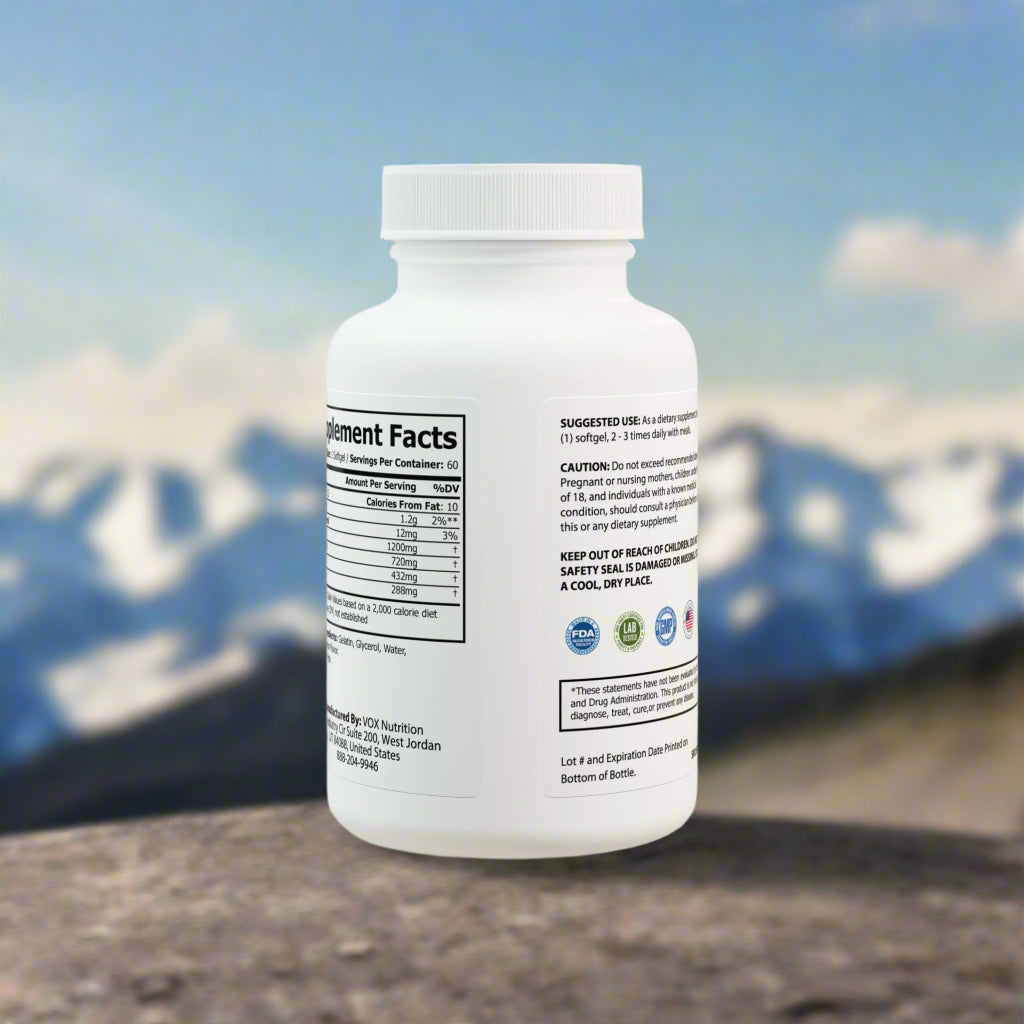 Supplement bottle with label on a white background