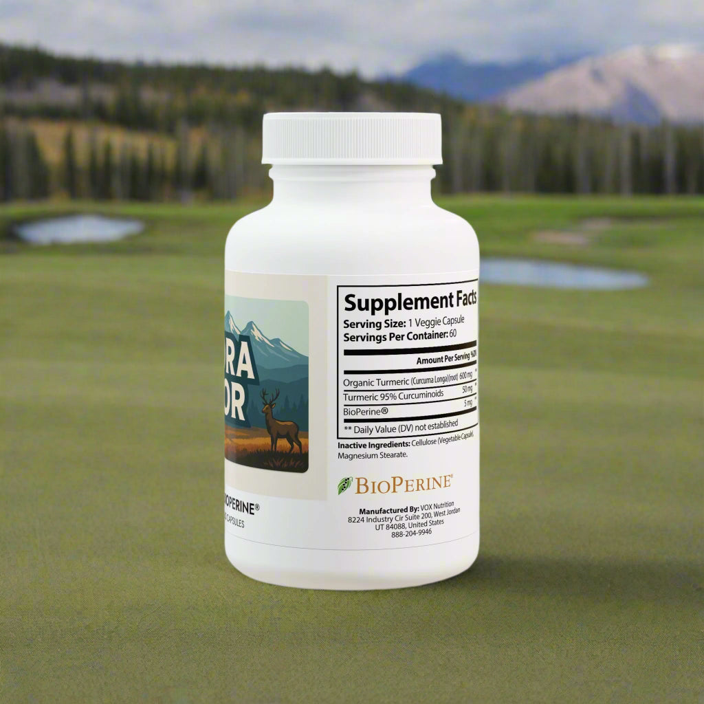 Supplement bottle with label on a white background