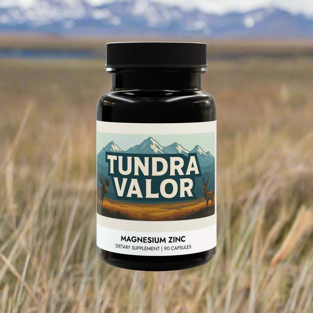 Supplement bottle labeled 'Tundra Valor' on a white background