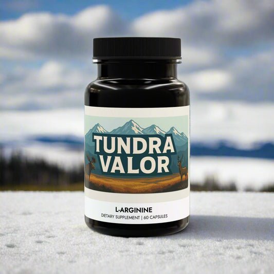 Supplement bottle labeled 'Tundra Valor' on a white background