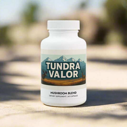 Supplement bottle labeled 'Tundra Valor' on a white background